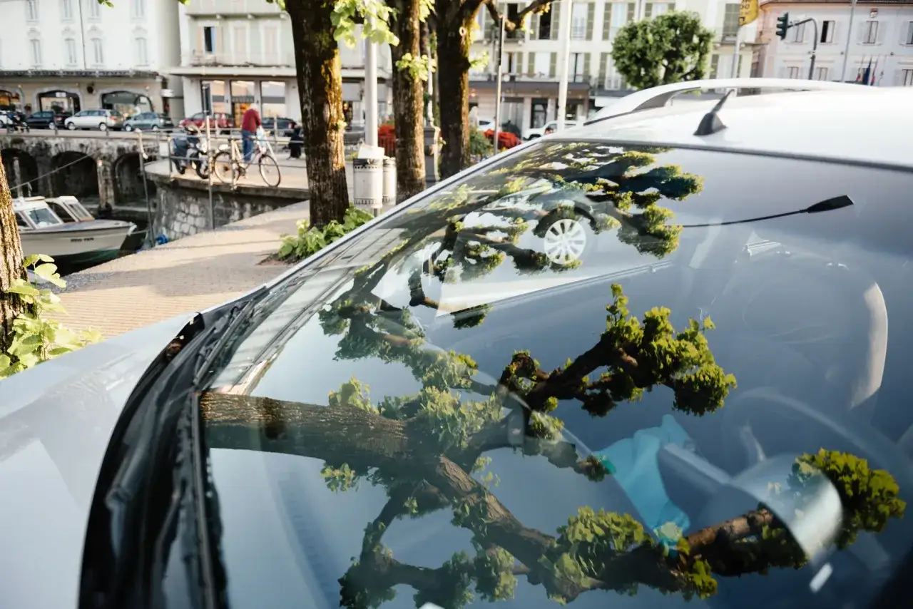 Neue Frontscheibe nach fachgerechtem Einbau im Auto