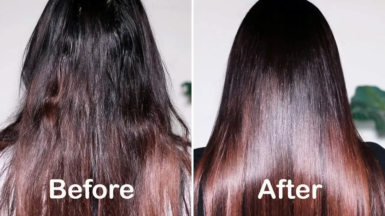 frizzy hair vs smooth shiny hair side by side