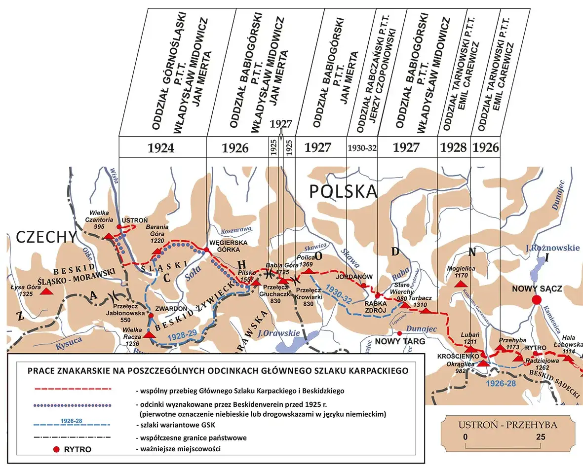 proces tworzenia szlaku górskiego mapa