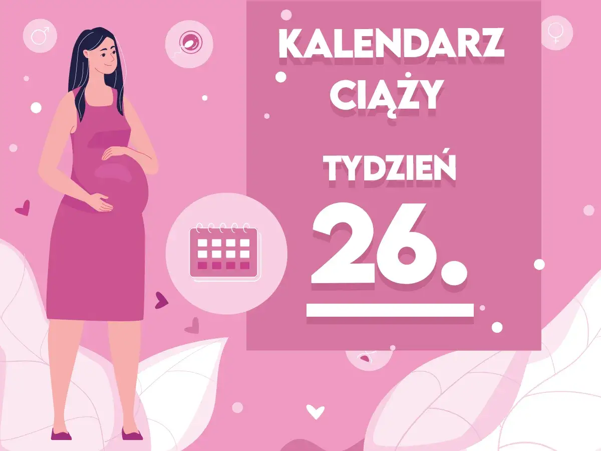 Kobieta w 26 tygodniu ciąży, która to już szósty miesiąc. Kalendarz ciąży wskazuje ten ważny etap.