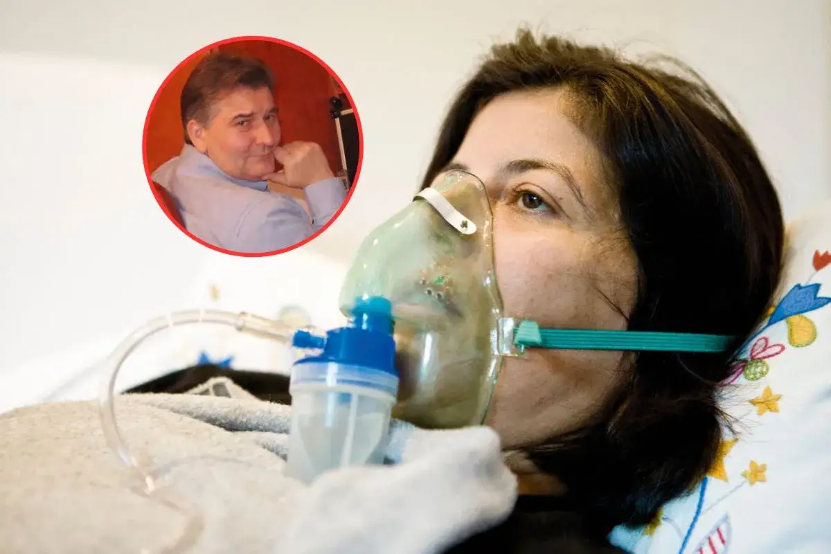 Kobieta w masce tlenowej, w tle mężczyzna. Walka z gruźlicą wymaga wsparcia.