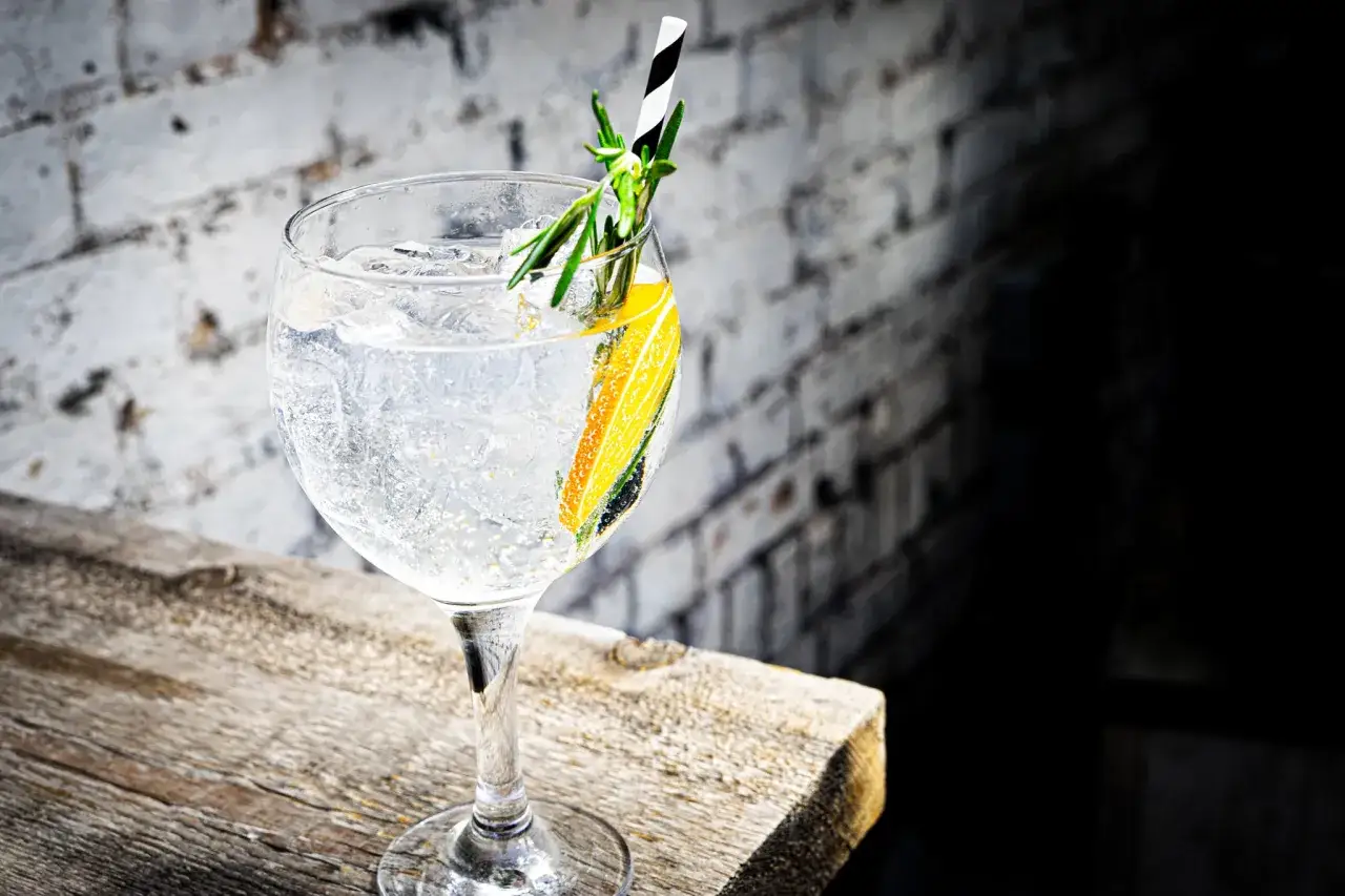 Ein erfrischender Gin Tonic mit Zitrone und Rosmarin, der fast wie eine Illusion wirkt.