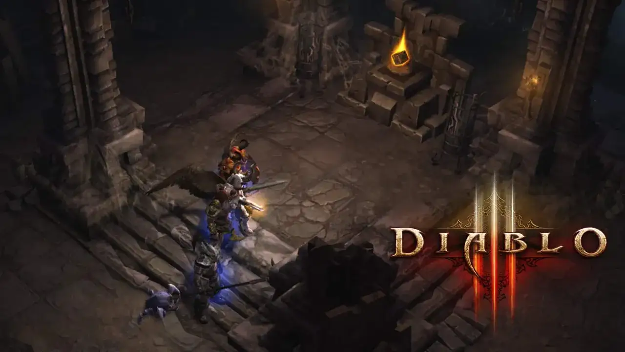 Bohaterowie Diablo III walczą w mrocznej lokacji, gdzie znajduje się kostka kanaiego.