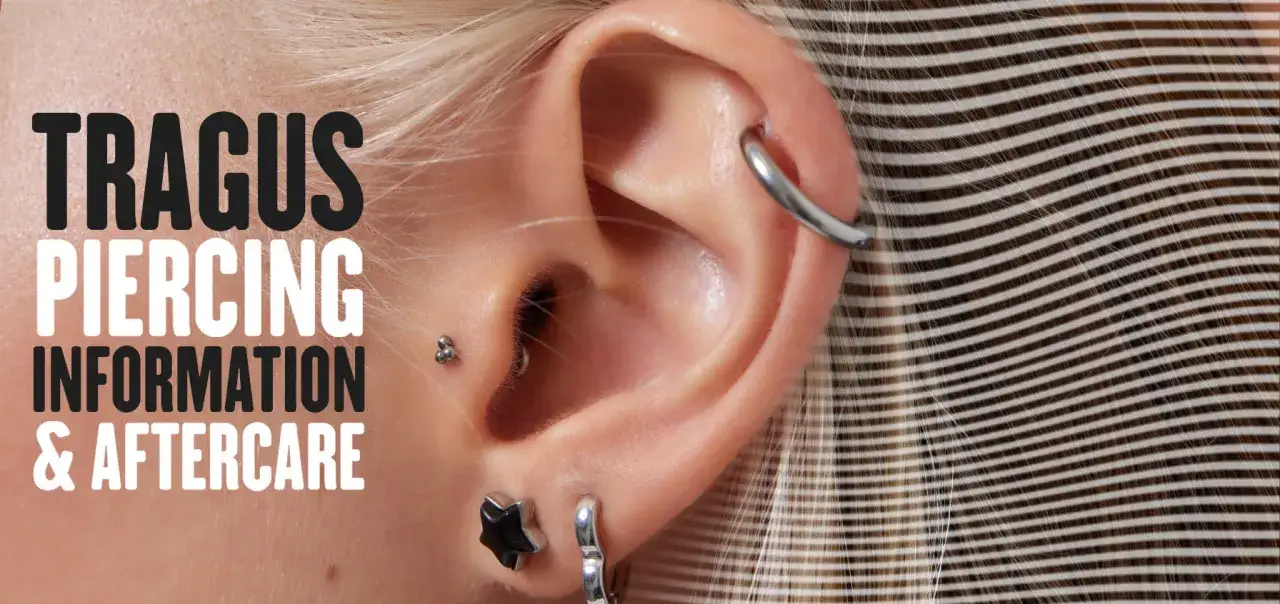 Kolczyk w uchu tragus, gwiazdka i kółko. Informacje o przekłuciu i pielęgnacji.