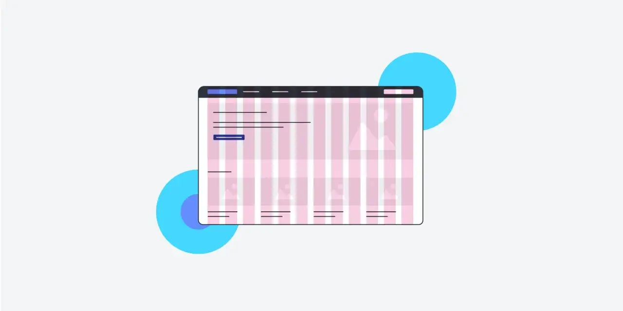 Schemat strony internetowej z siatką. Każdy kwadrat to co to jest pixel, budujący obraz. Dwa niebieskie okręgi.