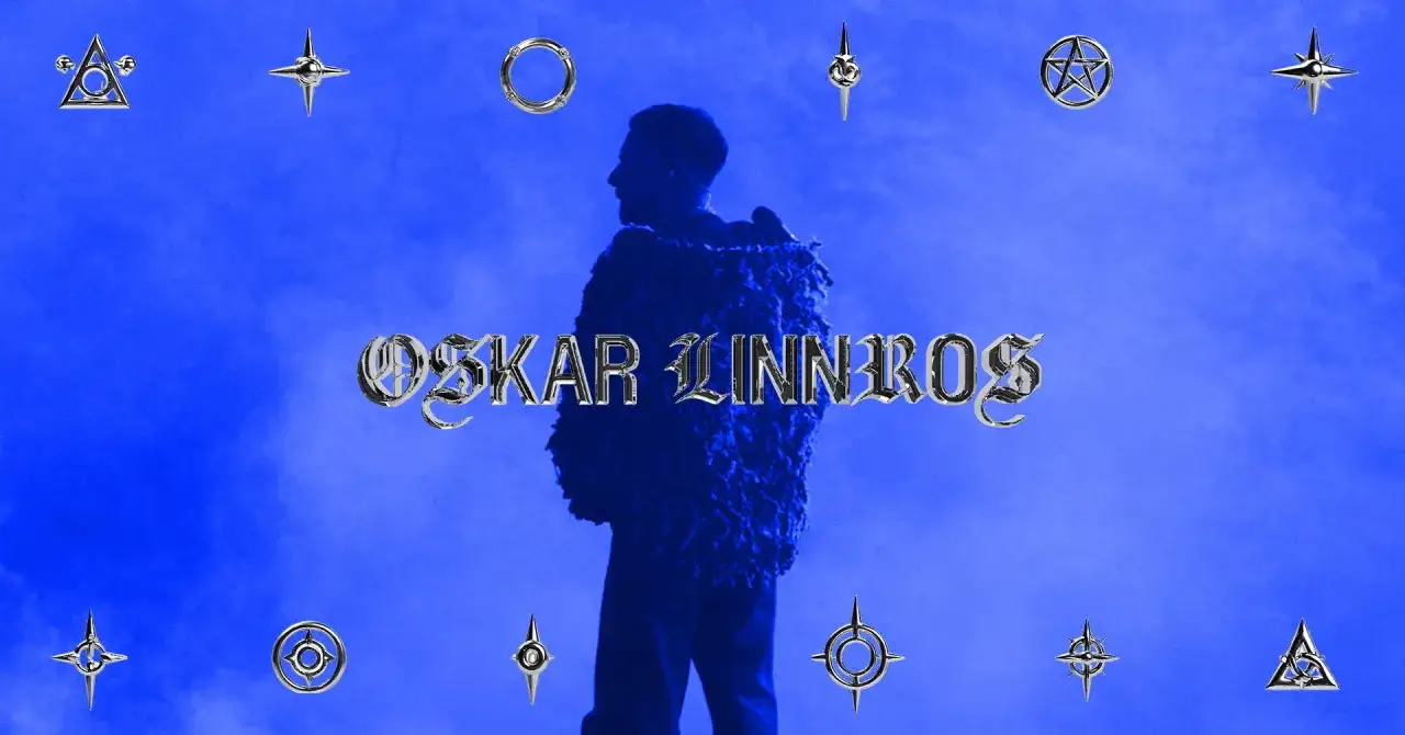 Oskar Linnros konsert. En silhuett av artisten med texten 