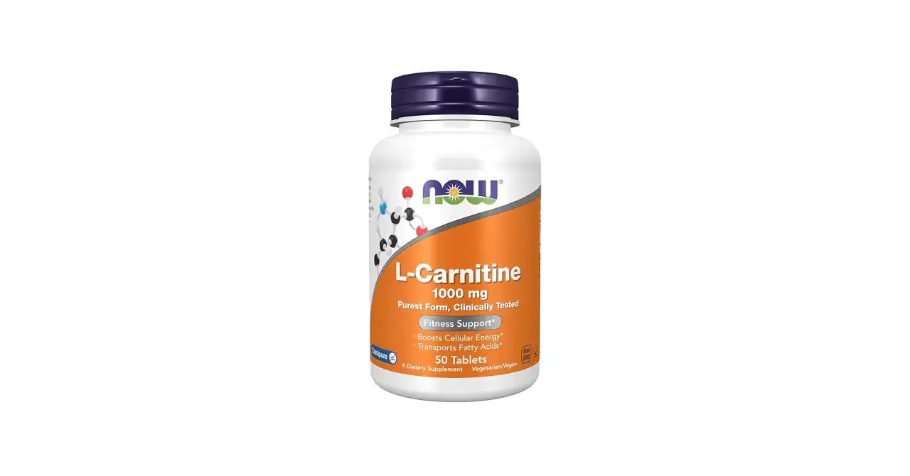 Flasche mit L-Carnitin 1000 mg Tabletten. Die empfohlene L-Carnitin Dosierung f&uuml;r Fitness Support ist auf dem Etikett angegeben.