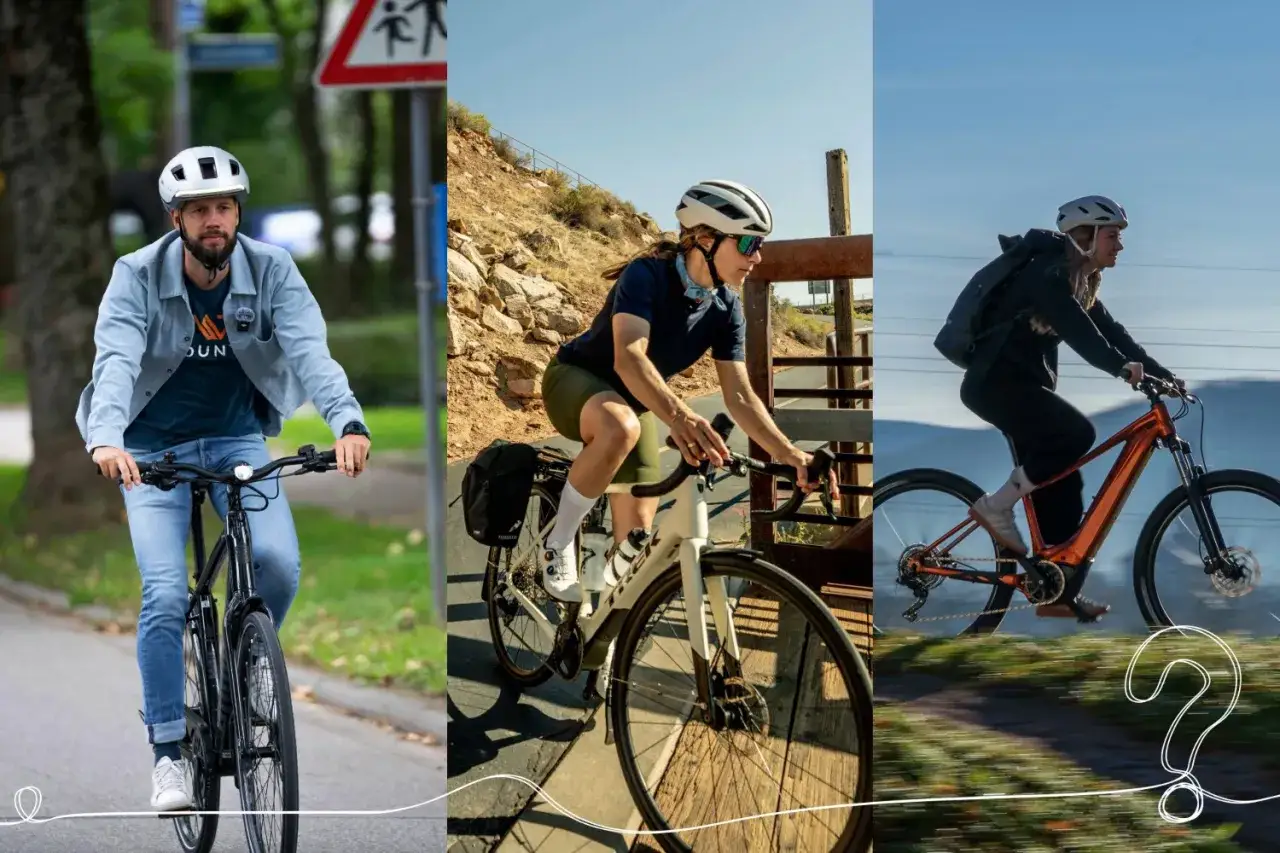 Mann, Frau und E-Bike-Fahrerin auf verschiedenen Wegen. Ein Pendler-Bike für jeden Anlass.
