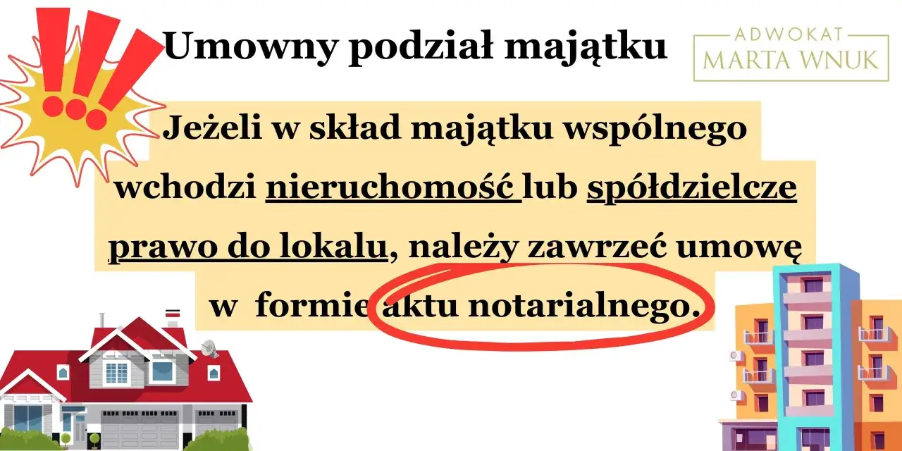 Podział domu po rozwodzie a dzieci: umowa majątkowa wymaga aktu notarialnego, gdy wchodzi nieruchomość.