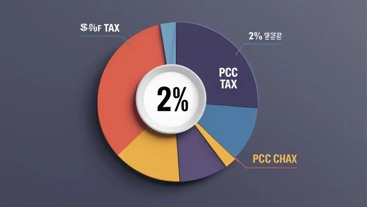 Wykres kołowy przedstawia podatek od kupna mieszkania, z centralnym oznaczeniem 2%.