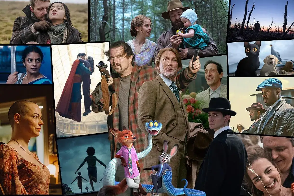 Kolaż scen z filmów, które mogłyby znaleźć się w zestawieniu najlepsze filmy 21 wieku. Widać tu postacie z różnych gatunków, od dramatu po animację.
