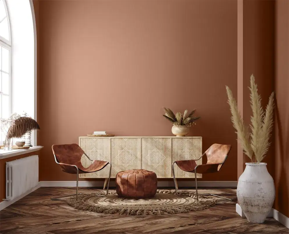 inspiracje malowane ściany salon kolory ziemi