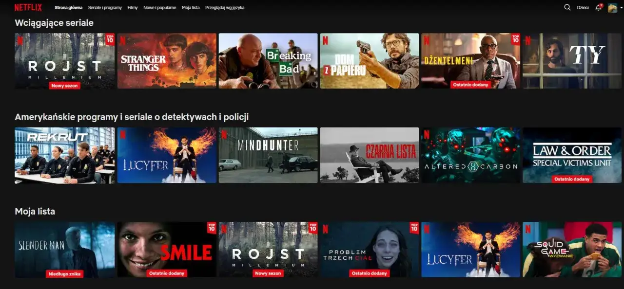 Na ekranie Netflix widać wiele seriali, m.in. 
