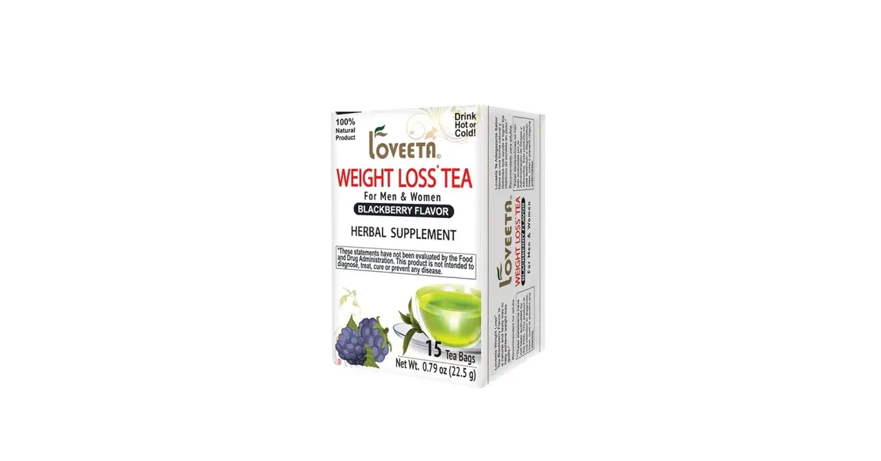 LOVETA Weight Loss Tea, Brombeergeschmack, 15 Teebeutel. Ein nat&uuml;rlicher Kr&auml;utertee, der beim Abnehmen unterst&uuml;tzen kann.