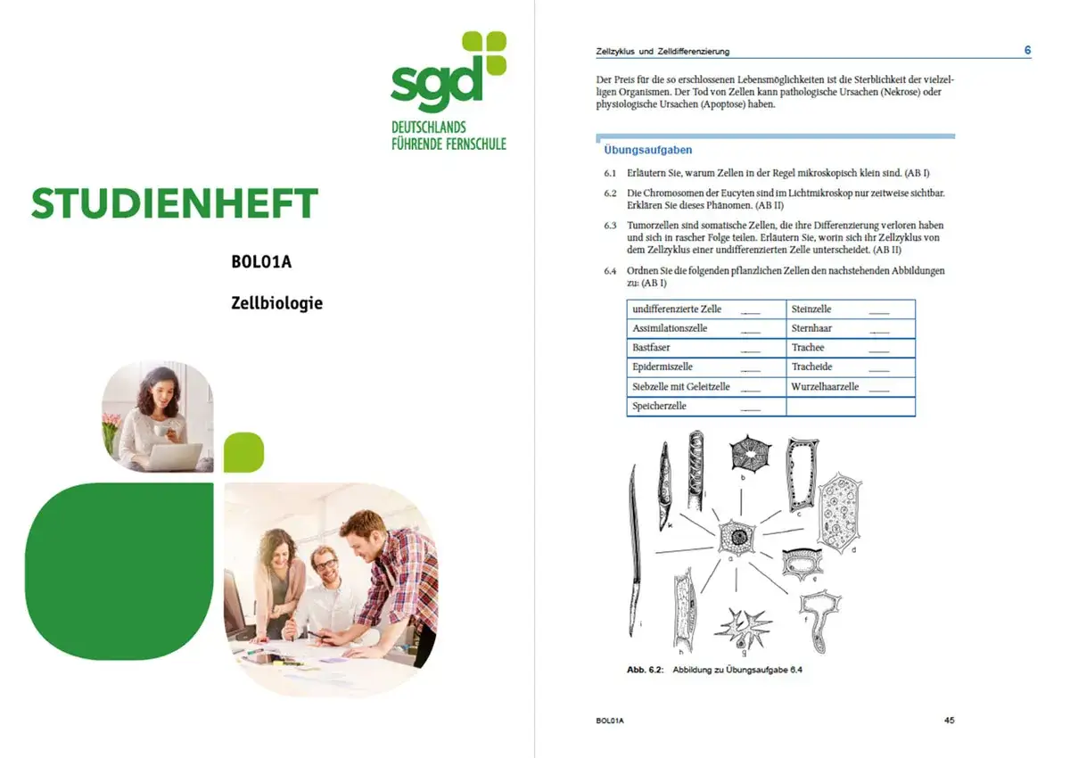 Studienheft Zellbiologie f&uuml;r dein Fachhochschulreife Fernstudium. &Uuml;bungsaufgaben zur Zellbiologie.