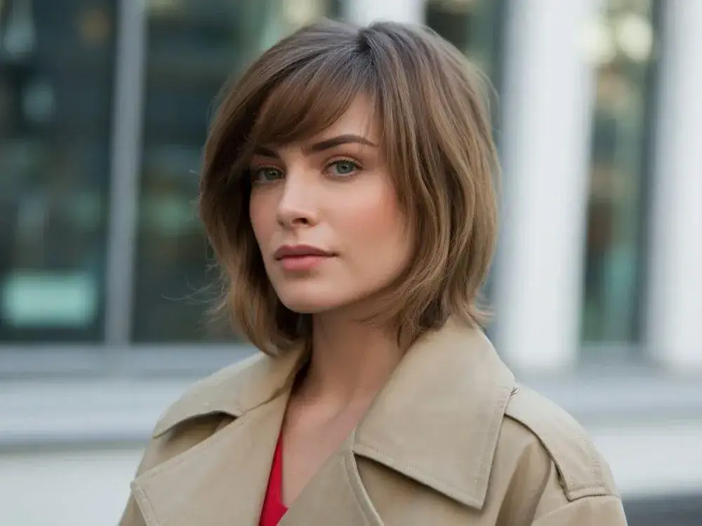 wavy bob dla kwadratowej twarzy grzywka na bok