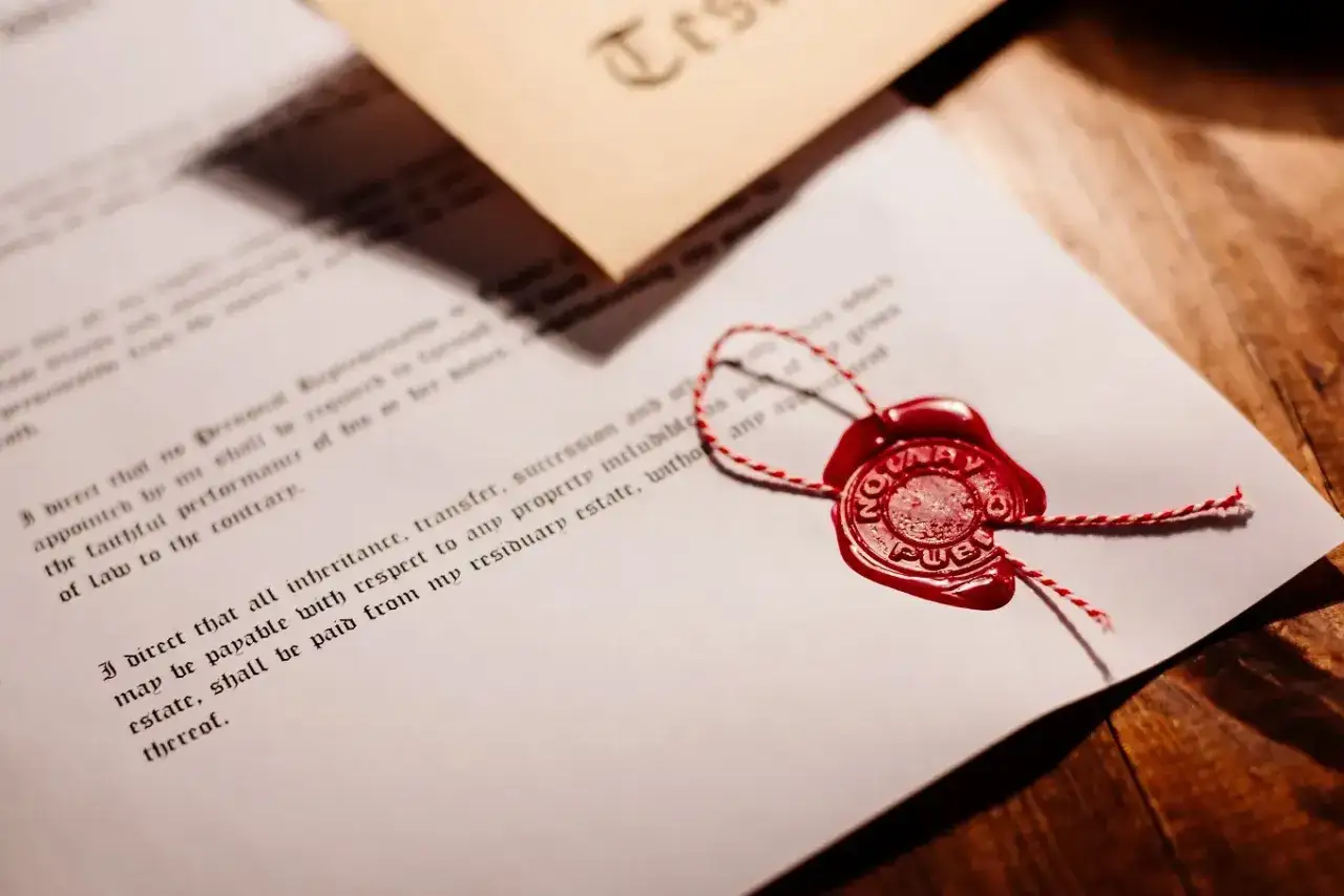 Dokument z pieczęcią lakową, przypominający testament. Dowiedz się, jak napisać testament, aby zabezpieczyć przyszłość bliskich.
