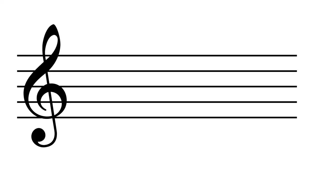 Portée musicale avec une clé de Sol, symbole de note de musique.