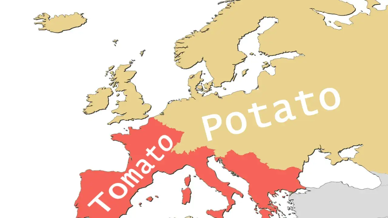 Karte Europas: südliche Länder sind rot gefärbt und mit