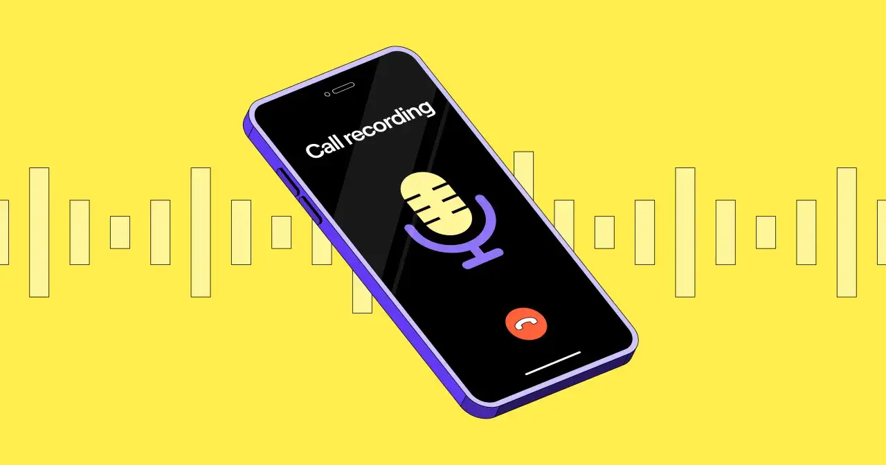 Telefon z ikoną mikrofonu i napisem