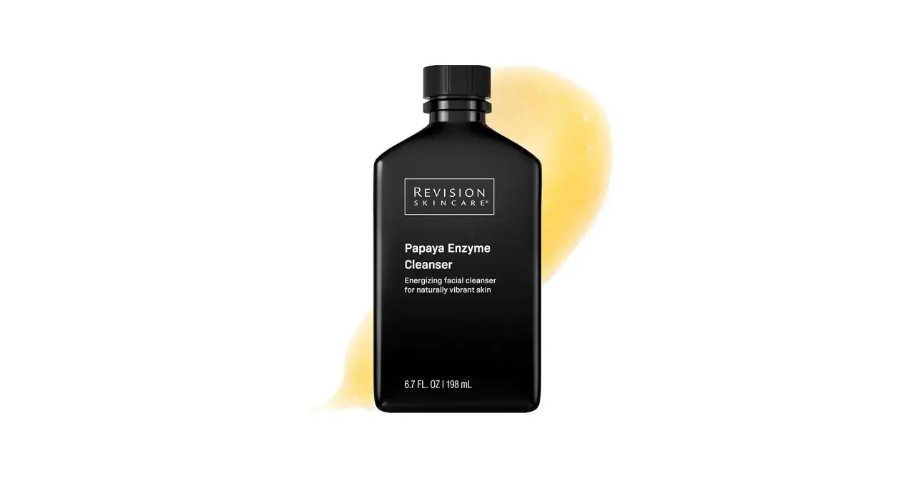 Czarny flakon Revision Skincare z papają i enzymami. Delikatne oczyszczanie dla promiennej skóry.