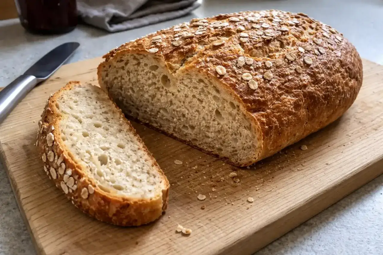 Nybakad formfranska med havregryn p&aring; toppen, perfekt f&ouml;r en god frukost. Ett enkelt formfranska recept att prova.