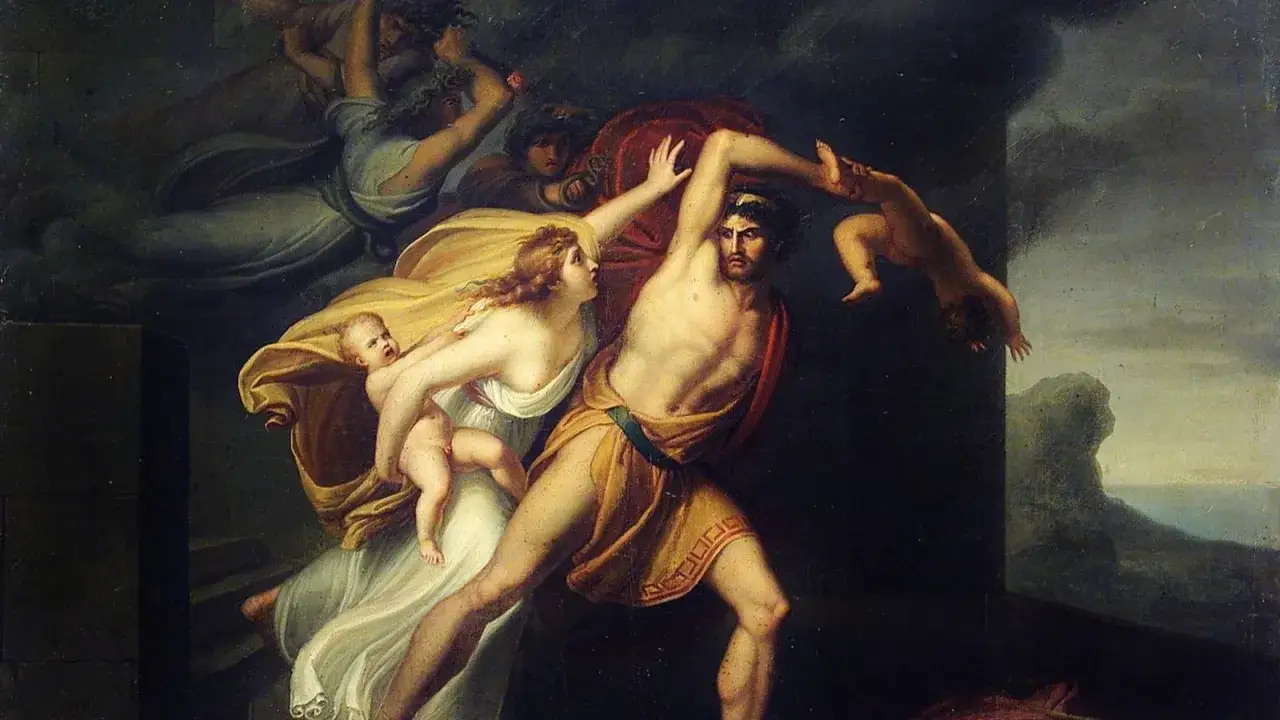 Ino, nourrice d'un roi, tente de sauver ses enfants des griffes de Junon. La sc&egrave;ne est dramatique.