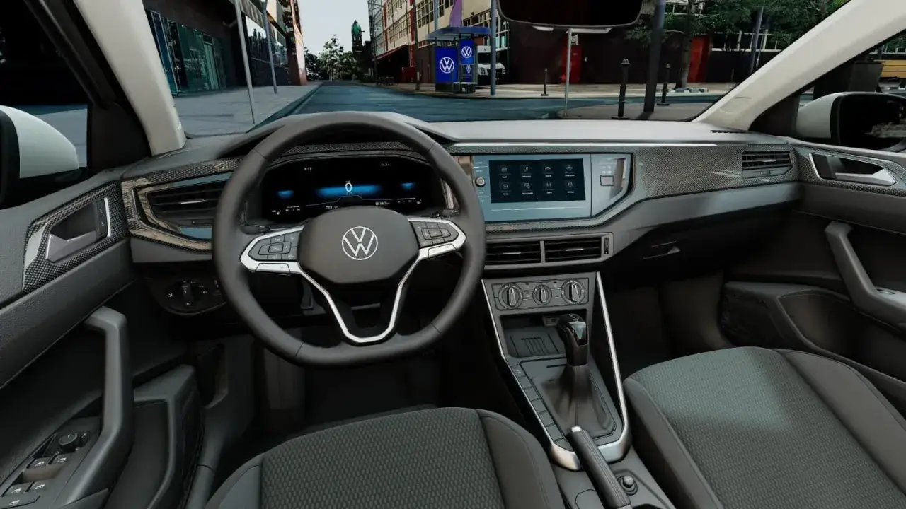 Wnętrze VW Taigo z nowoczesnym kokpitem i ekranem dotykowym. Sprawdź aktualną vw taigo cena i wyposażenie.