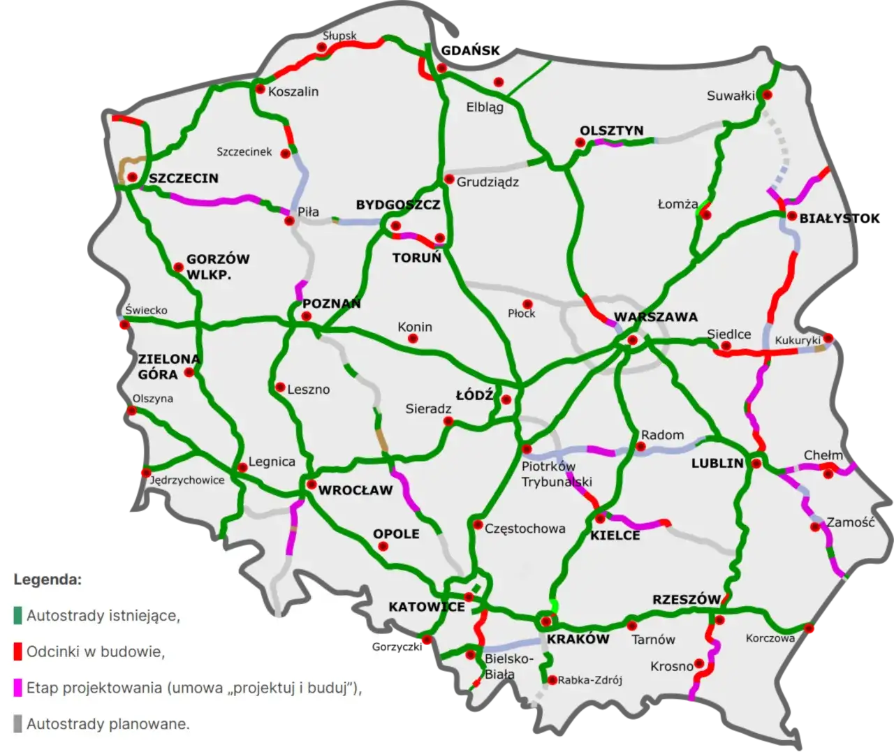 Mapa płatnego odcinka A4 Gliwice-Sośnica Bielany Wrocławskie e-TOLL