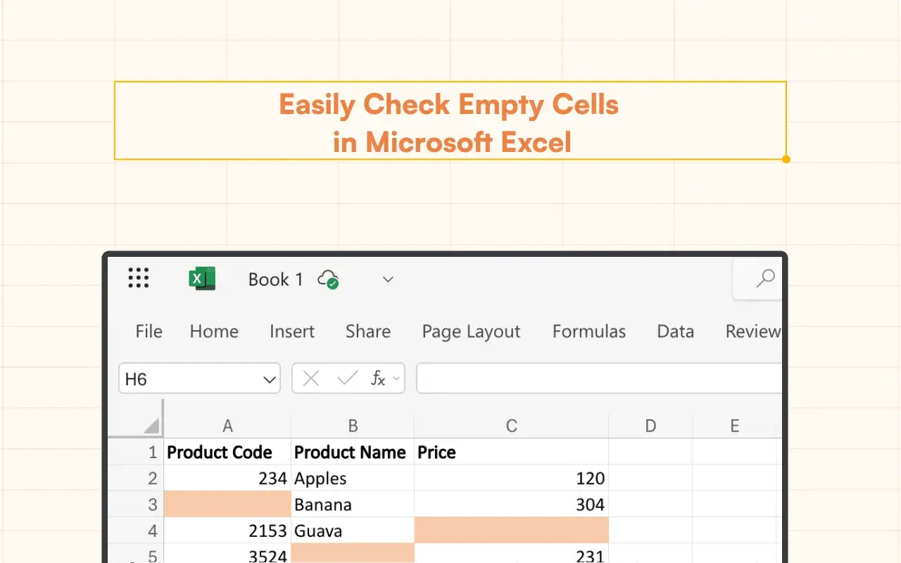 Schermata di Excel che mostra come identificare celle vuote, diverso da vuoto Excel.