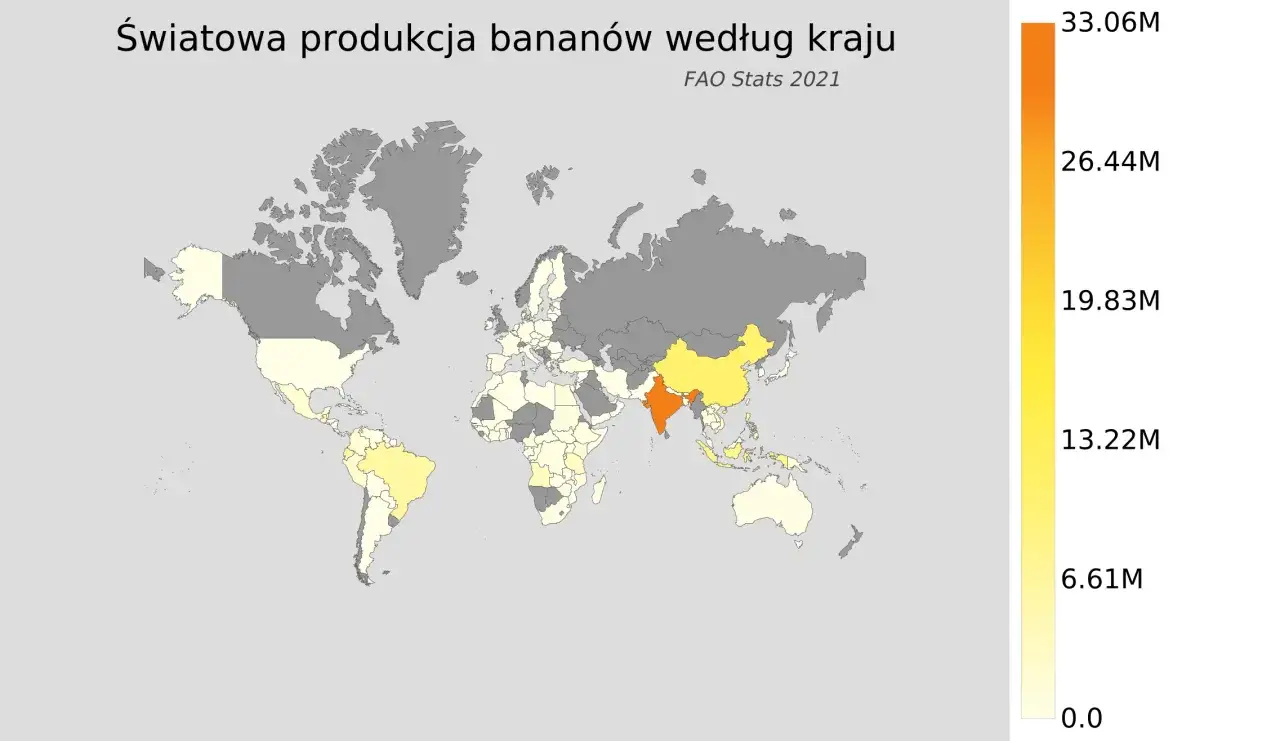 mapa świata plantacje bananów