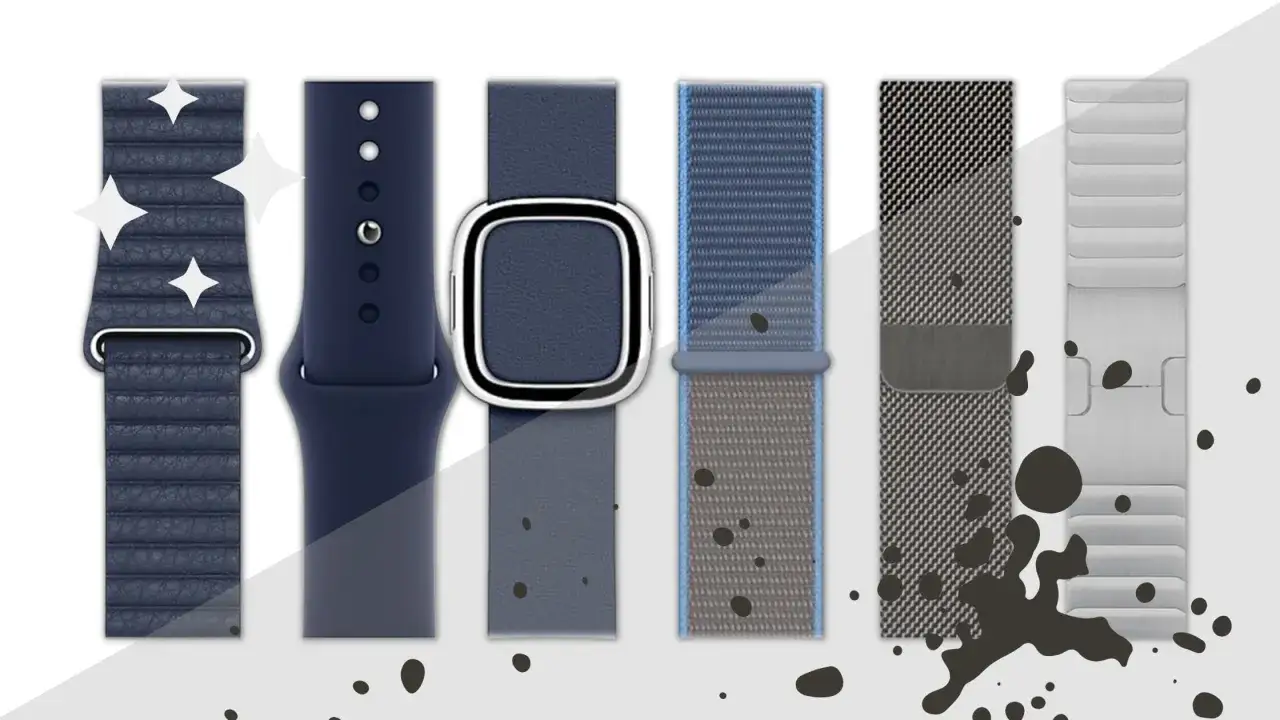Verschiedene Apple Watch Armbänder in Blautönen, von Leder bis Metall. So reinigen Sie Ihr Apple Watch Armband für einen strahlenden Look.