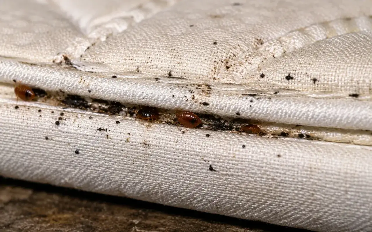 Chinches de cama en un colch&oacute;n, evidencia de picaduras y c&oacute;mo eliminarlas.