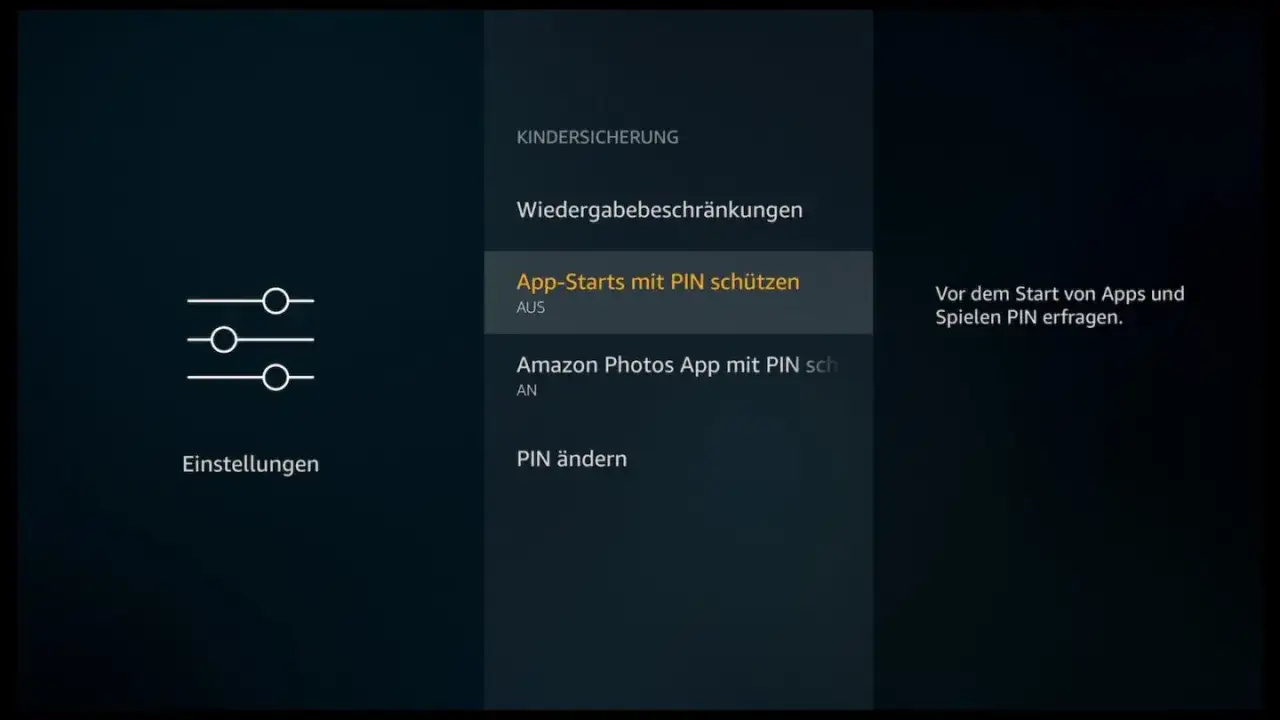 Amazon Fire TV Stick Einstellungen Kindersicherung Menü