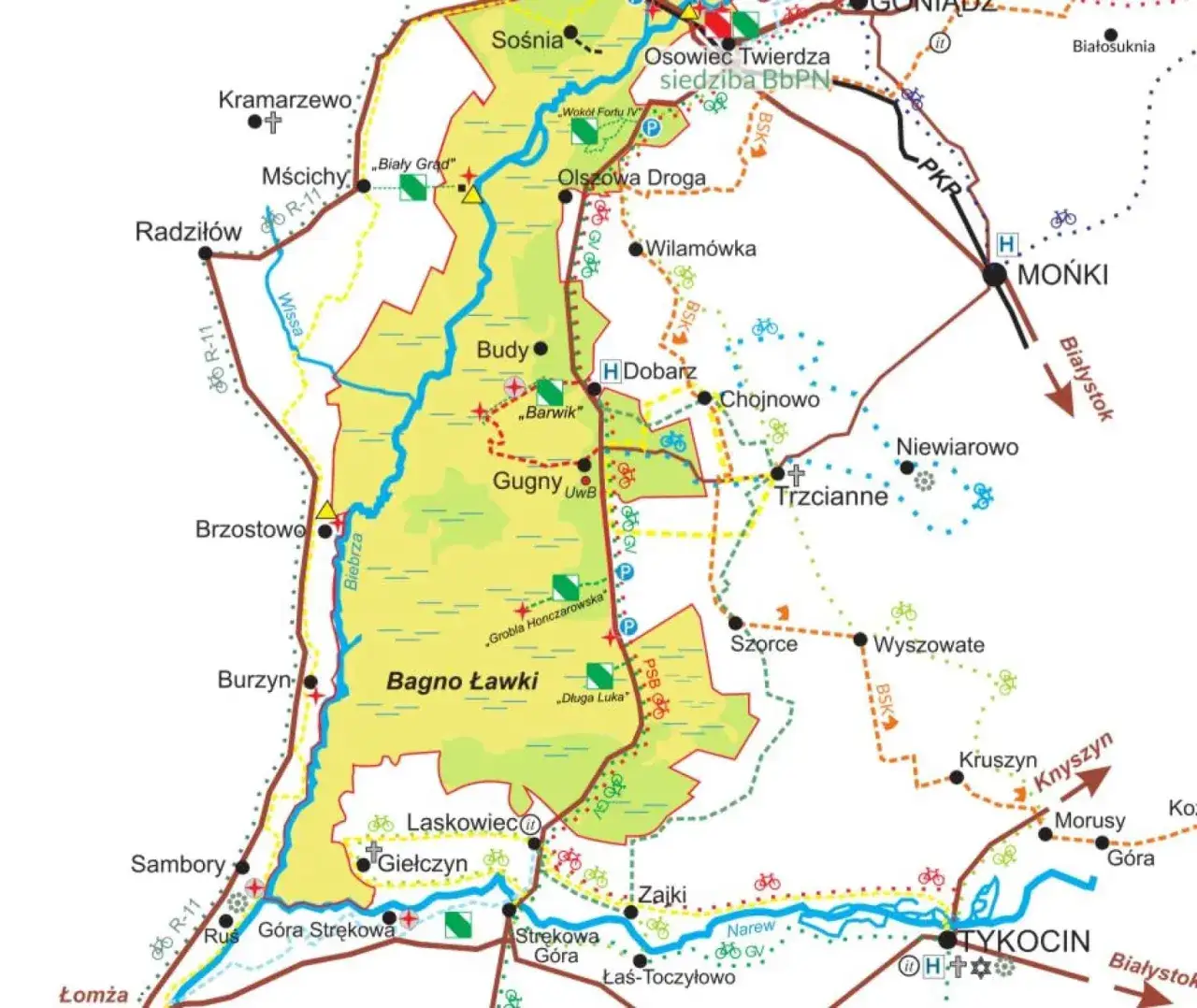 mapa spływu kajakowego Biebrza