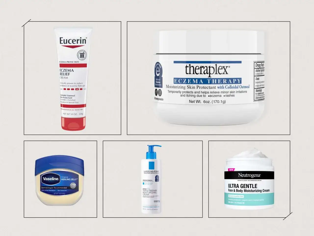 Krem na atopowe zapalenie skóry Eucerin, Theraplex, Vaseline i Neutrogena.