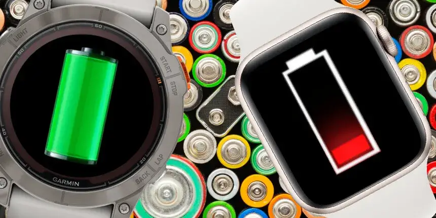 Smartwatch z widocznymi objawami zużycia baterii, np. krótki czas działania, wyłączanie się