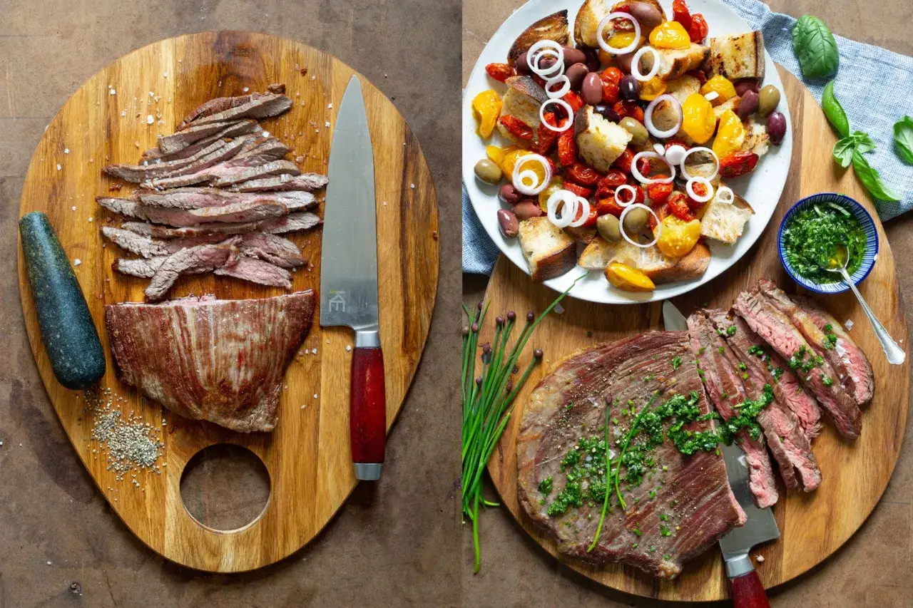 Perfekt grillad flankstek, skivad och serverad med en fr&auml;sch sallad och &ouml;rts&aring;s. En h&auml;rlig m&aring;ltid att grilla!
