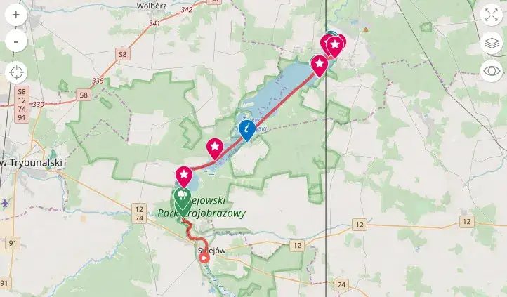 mapa spływów kajakowych Pilica Tomaszów Mazowiecki