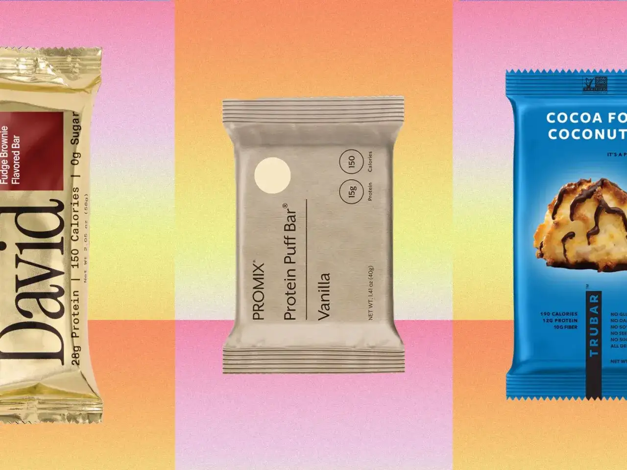 Drei Proteinriegel: David Fudge Brownie, Promix Vanilla & Trubar Cocoa. Frage: wie viele proteinriegel darf man am tag essen?