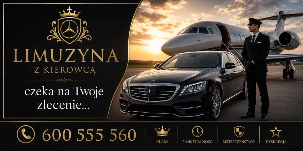 Elegancka limuzyna z kierowcą czeka na lotnisku. Idealny transfer lotniskowy dla Ciebie.