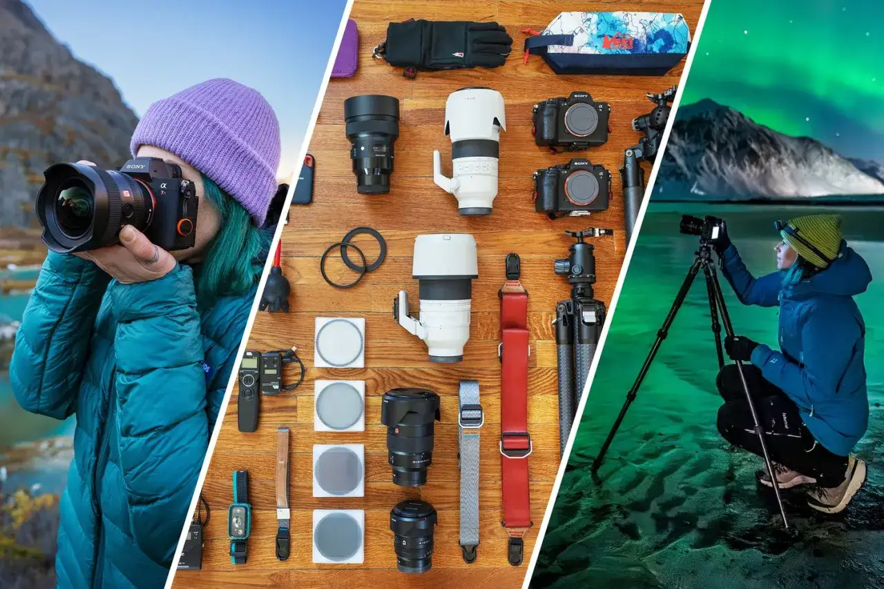 A photographer's dream, showcasing gear acquisition syndrome with multiple Sony cameras, lenses, tripods, and accessories, ready for any adventure.