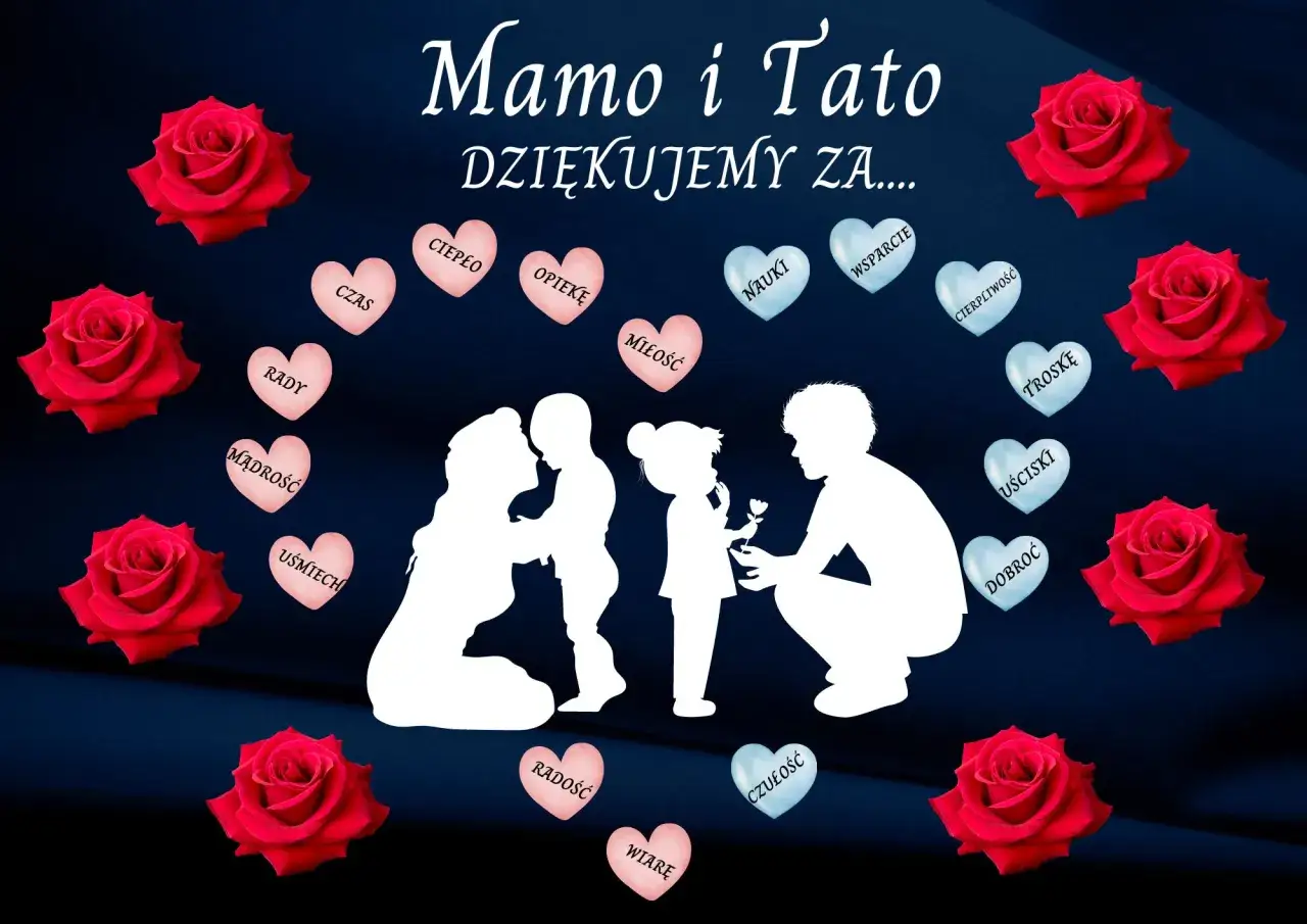 Serce dla Mamy i Taty: przedstawienie na dzień mamy i taty z serduszkami pełnymi miłości, troski, uśmiechu i wsparcia.