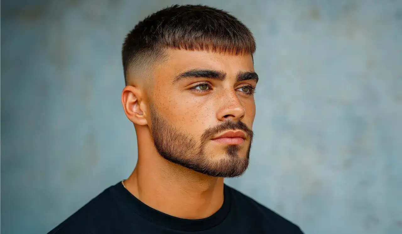 Ung man med en snygg crop haircut och skägg.
