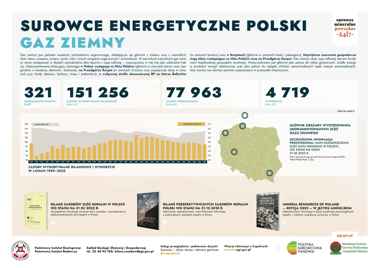 Dane o wydobyciu gazu ziemnego w Polsce: 4719 mln m³ w 2022 r. Pokazuje to, ile gazu zużywa Polska.