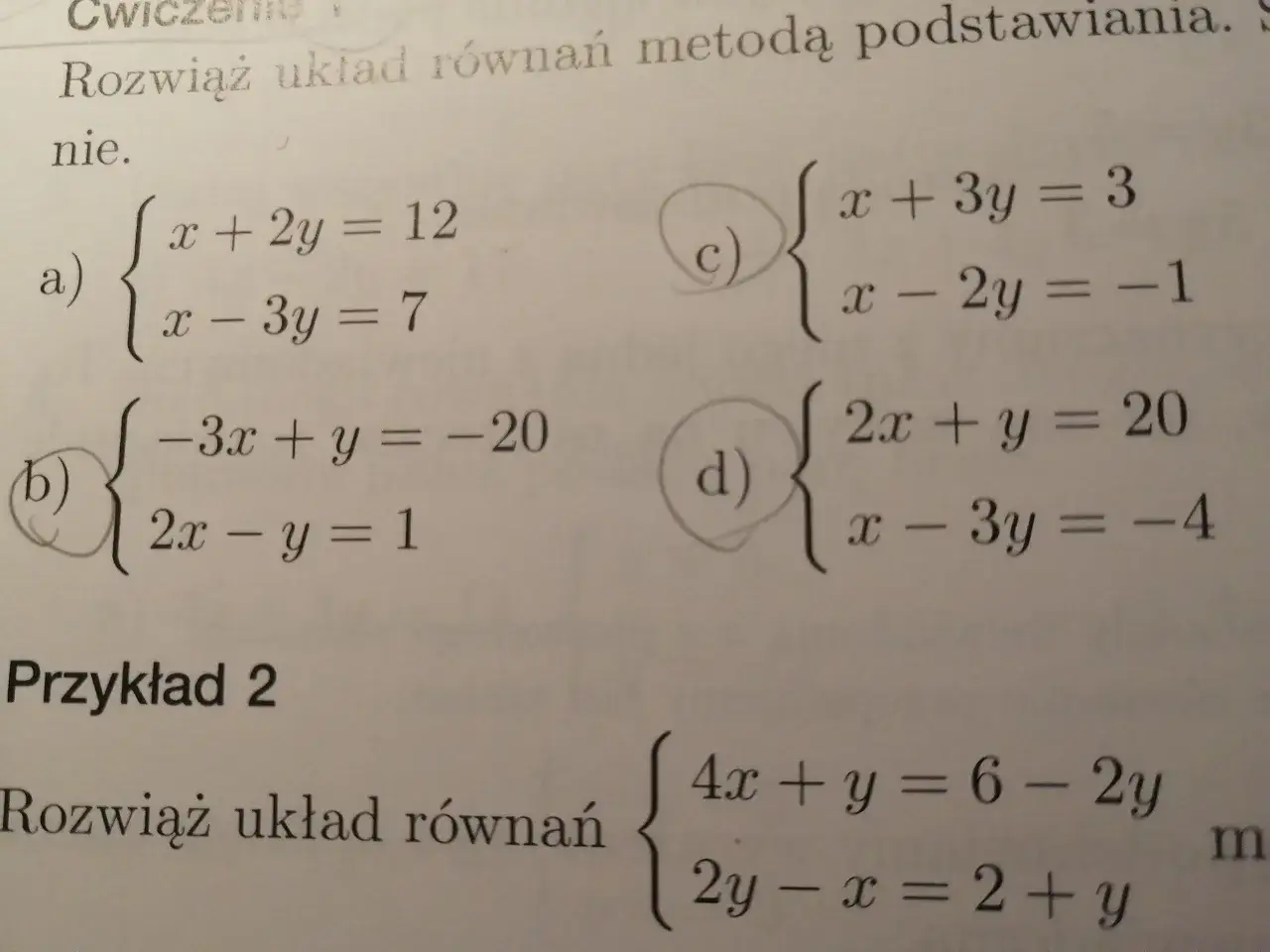 Rozwiązany przykład układ r&oacute;wnań metoda podstawiania