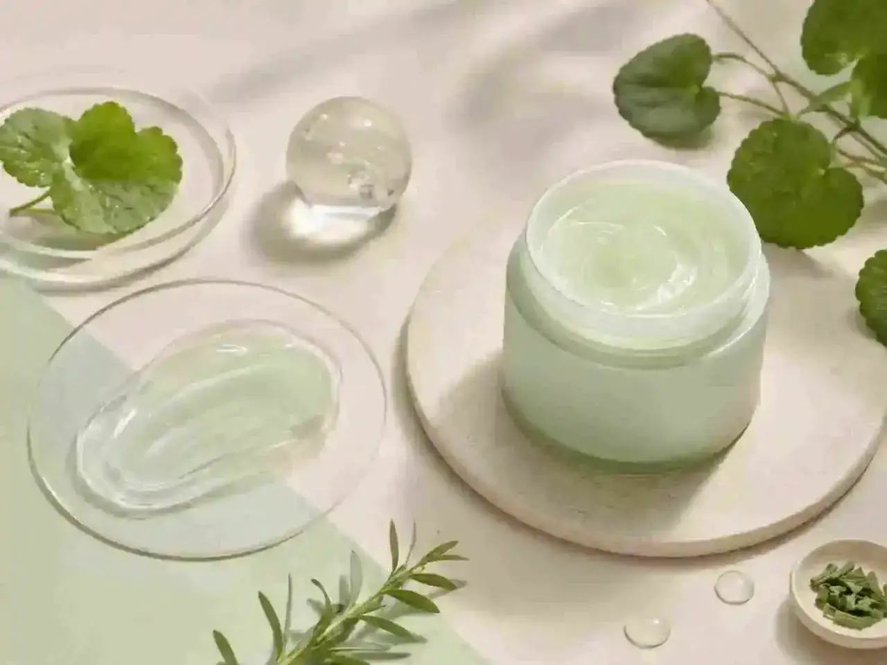 Crema viso con vitamina B5 per la pelle, ingredienti naturali e texture gel.
