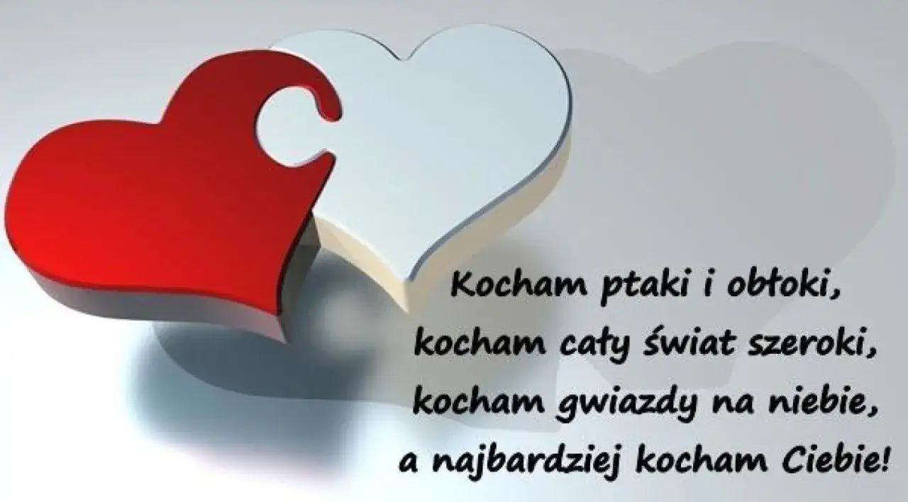 Dwa serca, czerwone i białe, splatają się. Wiersz dla męża od żony: 