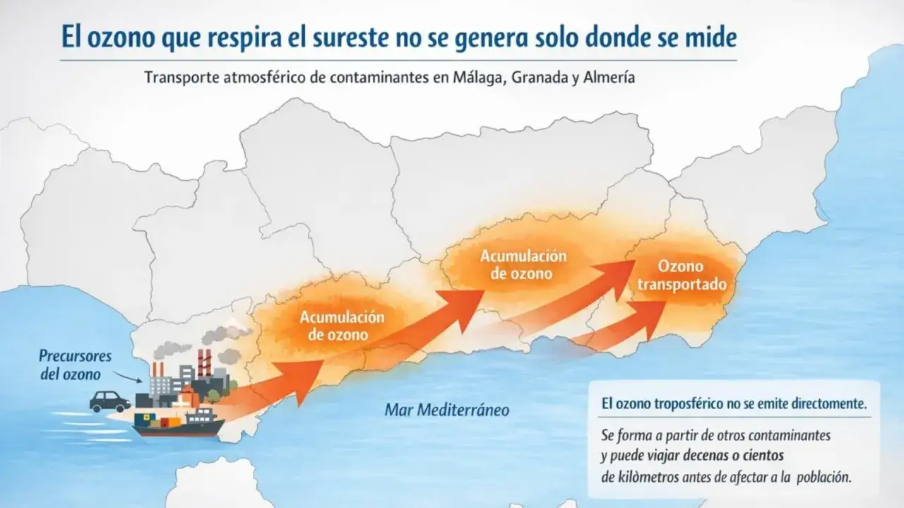 Mapa muestra c&oacute;mo la contaminacion atmosf&eacute;rica, con precursores del ozono, se transporta y acumula en el sureste espa&ntilde;ol.