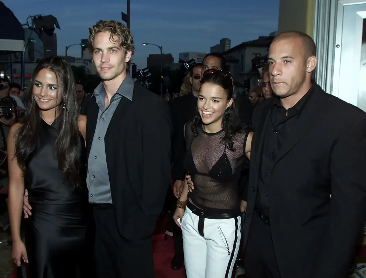 Szybcy i wściekli obsada: Jordana Brewster, Paul Walker, Michelle Rodriguez i Vin Diesel na premierze.